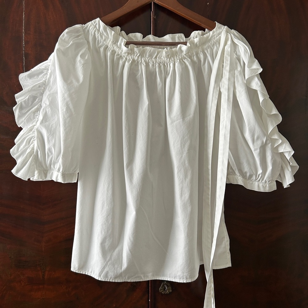 See By Chloe White Ruffled Drawstring Top
